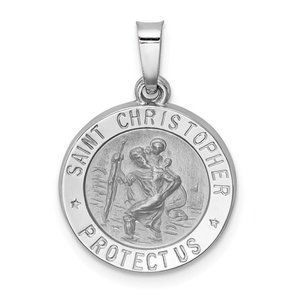 St. Christopher Medal 14k White Gold Polished and Satin Pendant Religious Charm